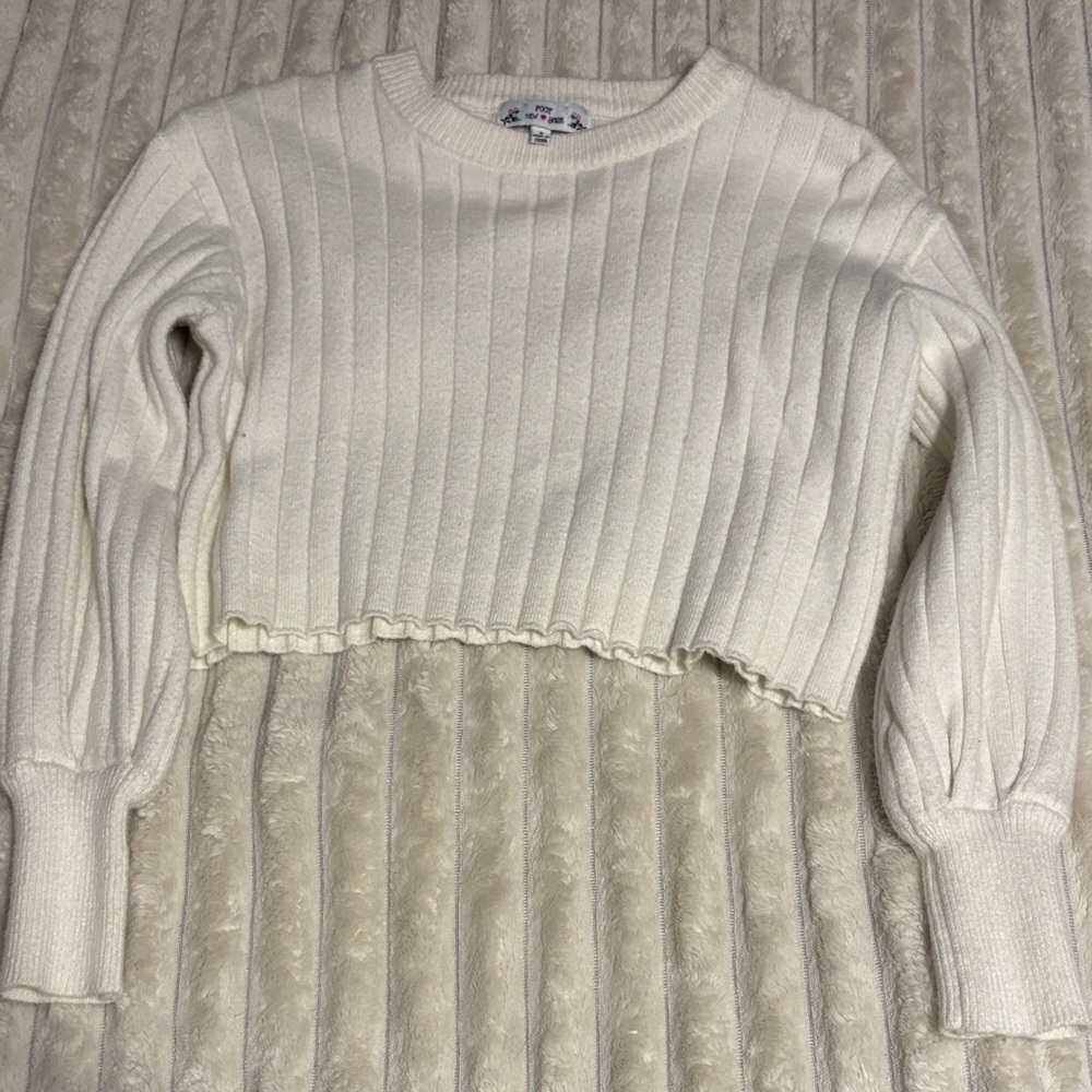 Cozy White Ribbed Sweater Cropped